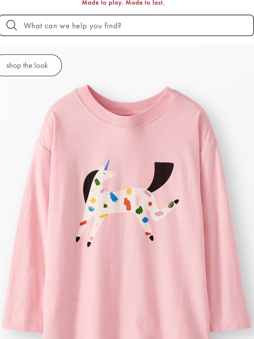 Hanna Andersson Pink Long-Sleeve Tee with Colorful Unicorn Graphic nwt
